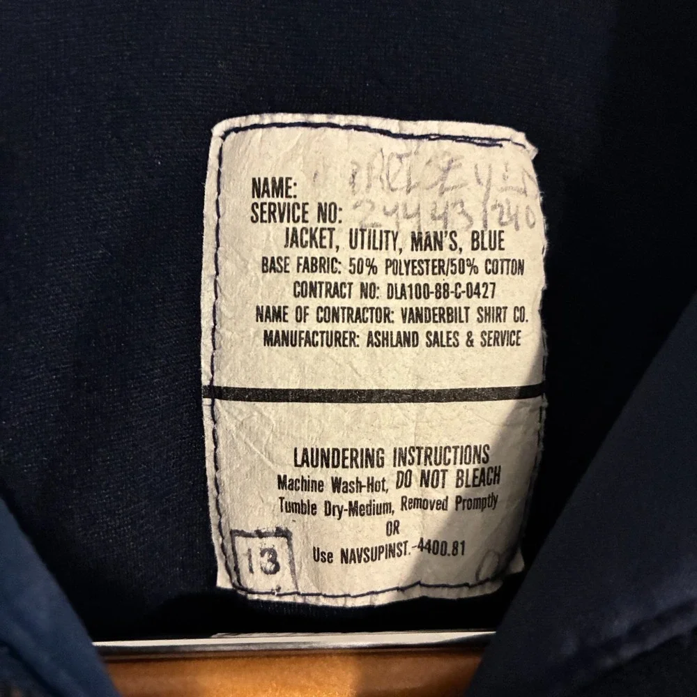 Vtg 80s Navy Deck Utility Jacket Men Size 40XL Blue Poplin Fleece Lined USN USAF - Picture 3 of 8